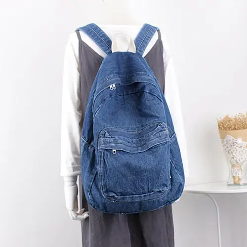  Classic Denim Backpack with Spacious Design and Casual Appeal